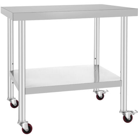 Mophorn Stainless Steel Work Table 36 x 30 x 34 Inch, 700 LBS Load Capacity with 4 Wheels, 3 Adjustable Height Levels, Heavy Duty Food Prep Worktable for Commercial Kitchen Restaurant, Silver