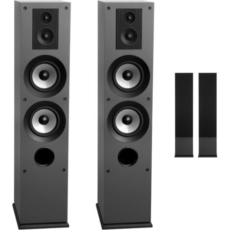 Mophorn Standlautsprecher Paar, 3-Wege-System mit 1,91 cm und 2,54 cm Hochtönern, zwei 13,34 cm Tieftönern, 145 W Spitzenleistung, 70 Hz–20 kHz Frequenzbereich, MDF-Gehäuse, ideal für Heim-Audio