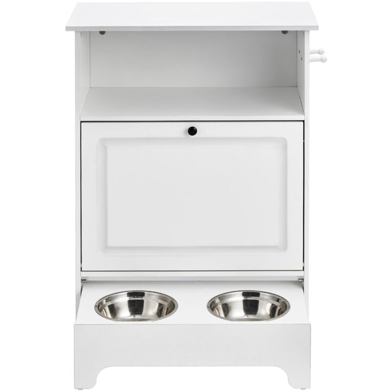 Mophorn - station d'alimentation pour animaux de compagnie avec 2 bols surélevés en acier inoxydable, armoire de rangement inclinable, organisateur
