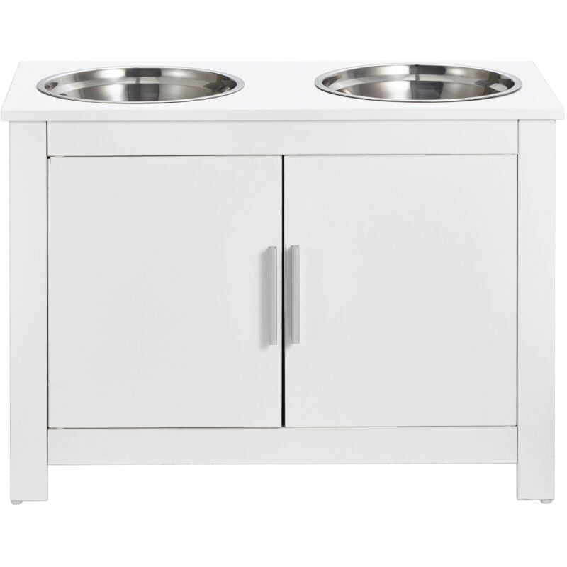 Mophorn - station d'alimentation pour animaux de compagnie avec 2 bols surélevés en acier inoxydable, armoire de rangement pour nourriture et jouets,