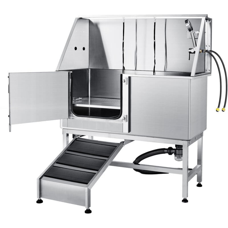 Mophorn - Station de bain pour chien 1,27 m avec rampe, baignoire de toilettage professionnelle en acier inoxydable avec boîte à savon, robinet et