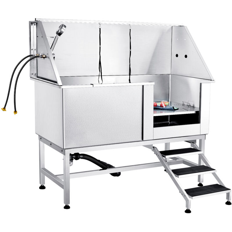 Mophorn - Station de bain pour chien 1,57 m avec escaliers, baignoire professionnelle en acier inoxydable avec boîte à savon, robinet et accessoires,