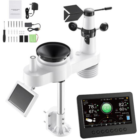 Mophorn Station météo sans fil WiFi 7 en 1, système solaire pour intérieur et extérieur, avec écran TFT de 177,8 mm, capteur intégré pour mesurer température, humidité, précipitations