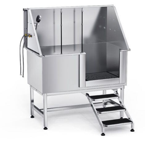 Mophorn Stazione di lavaggio per cani in acciaio inox, vasca per toelettatura per animali domestici di varie dimensioni da 127 cm con scale, pannello filtro per acqua, porta destra