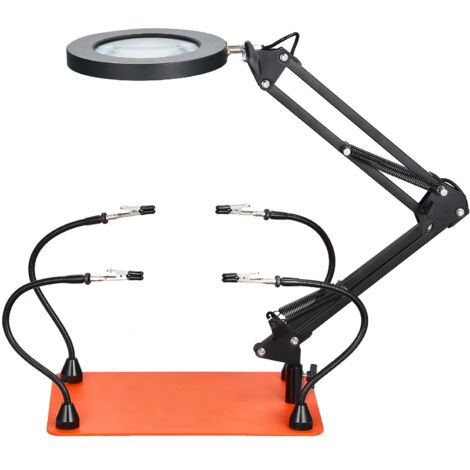 Mophorn Stazione di Saldatura Magnetica con Lampada LED d'Ingrandimento 3X e 4 Bracci Flessibili, Strumento di Supporto per Saldatura con Base Antiscivolo, Ideale per Riparazioni e Progetti Fai da Te
