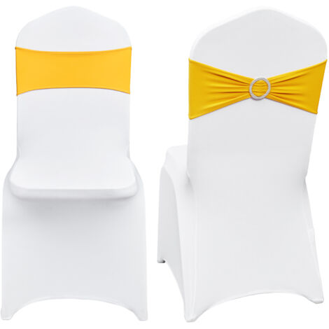 Mophorn Stretch Spandex Folding Chair Covers, Universal Fitted Chair Cover with Chair Sashes, Removable Washable Protective Slipcovers, for Wedding, Holiday, Banquet, Party, Dining (50 Set Gold&White)