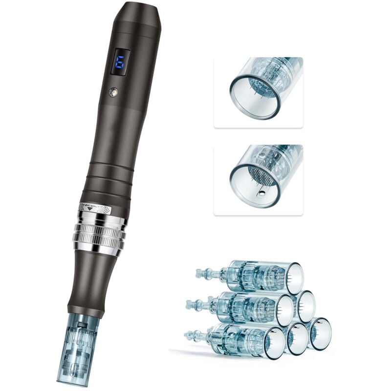 Stylo de microneedling professionnel, 6 vitesses, aiguille réglable, écran lcd - Mophorn