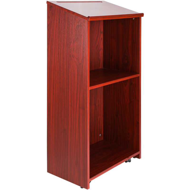 Mophorn - Support de podium , support d'hôtesse de 47 pouces avec 4 roulettes, podium en bois avec étagères de rangement réglables et bureau incliné,