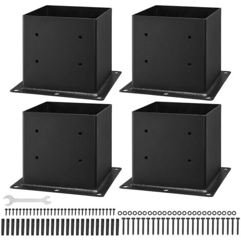 Mophorn Support de poteau en bois 89x89 mm, lot de 4, dimensions internes 92x92 mm, fabriqué en acier au carbone durable, ancrage stable pour garde-corps, terrasse et pavillon, coloris noir