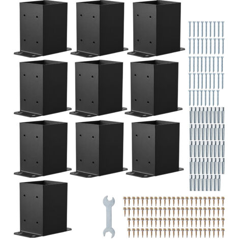 Mophorn Support de poteaux en bois, lot de 10, base robuste en acier au carbone, dimensions internes 91,44 x 91,44 mm, ancrage stable pour garde-corps de terrasse, pavillon, finition noire