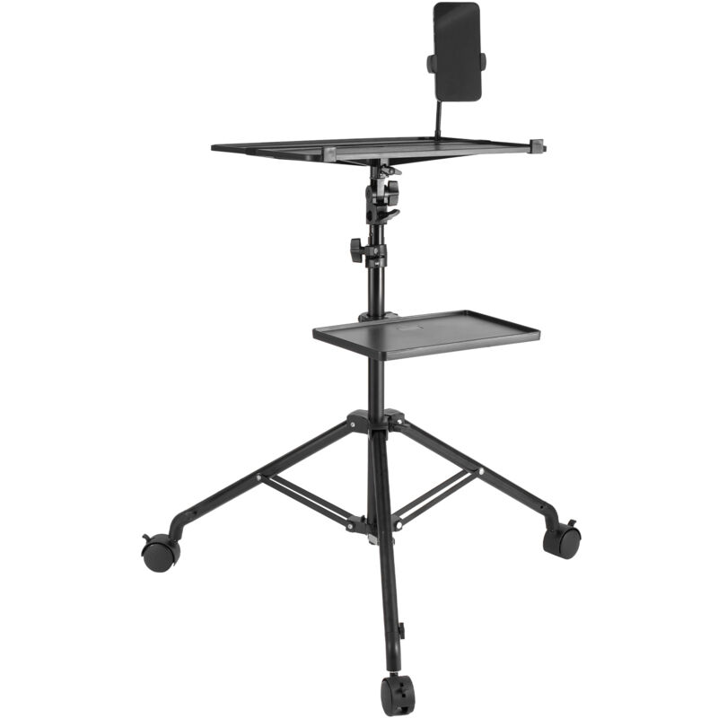 Support de projecteur avec roulettes,trépied pour ordinateur portable,réglable de 80 à 170 cm,livré avec 2 plateaux et support de téléphone à col de