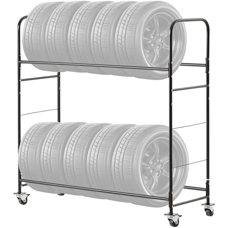 Mophorn - Support de rangement pour pneus à roulettes , support de pneus en acier robuste à 2 étagères, hauteur réglable, housse de protection, roue,