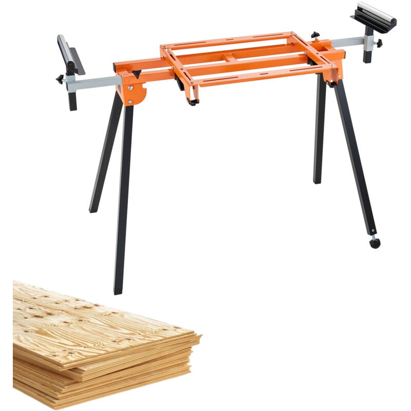 Support de scie à onglet , 79 po, pliable, roulant, avec supports, pinces, rouleaux. Pliable et robuste avec rail coulissant, capacité de 330 lb