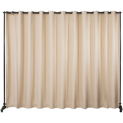 Mophorn Support de séparation de rideau, extensible, 8 x 10 pi, avec roulettes, utilisation au bureau et en conférence, beige, comprend un rideau occultant et un sac portable