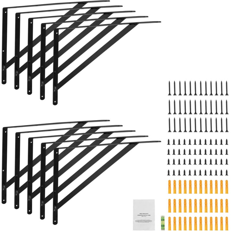 Support d'étagère, 12 x 8 po, 10 pièces, robuste, épaisseur 3 mm, noir mat, capacité de 160 lb, pour étagères, acier - Mophorn