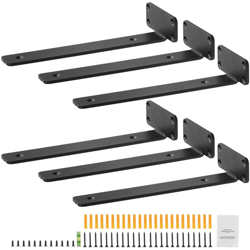 Mophorn - Support d'étagère, 12'L x 4'W x 1,6'H, 6 pièces, robuste, 5 mm d'épaisseur, noir mat, capacité de charge de 160 lb, supports d'étagère