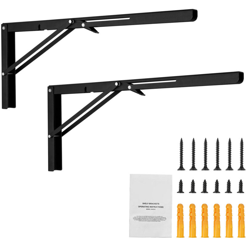 Mophorn - Support d'étagère pliable, 24' l, 2 pièces. Supports d'étagère flottants de forte capacité. 5 mm d'épaisseur L-support d'étagère mat noir.