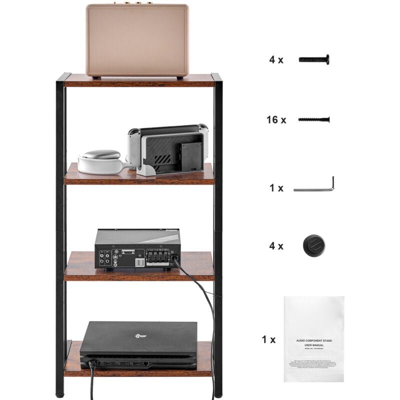 Mophorn - Support multimédia av à 4 niveaux, étagères en bois réglables pour lecteurs dvd, décodeurs de câbles, consoles de jeu, support tv d'angle,