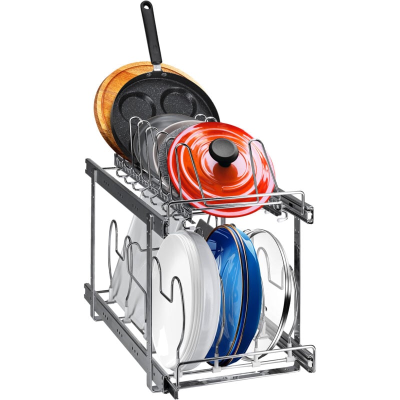 Support pour casseroles et poêles , organiseur extensible à 2 niveaux pour sous-armoire, supports pour plaques à biscuits, séparateurs en fil