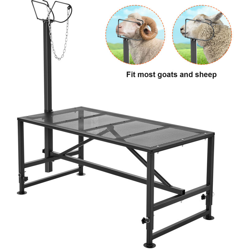 Support pour chèvres et moutons, support de traite et de tonte du bétail de 51 x 23 pouces, hauteur réglable de 21' à 33', avec têtière et boucle de