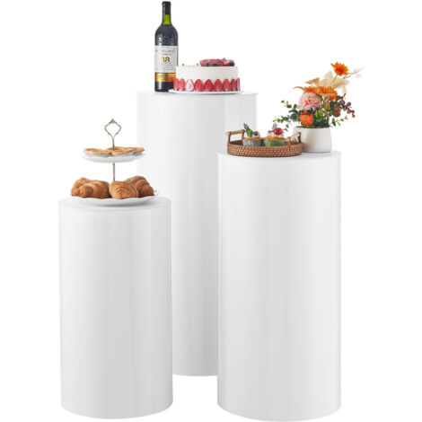 Mophorn Supporto per Fiori da Matrimonio Zoccolo Cilindrico Rotondo Bianco,Set di 3 Supporti Trasparenti con Coperchio in Acrilico,Altezza 60, 75 e 90 cm,Ideale per Decorazioni di Eventi e Cerimonie