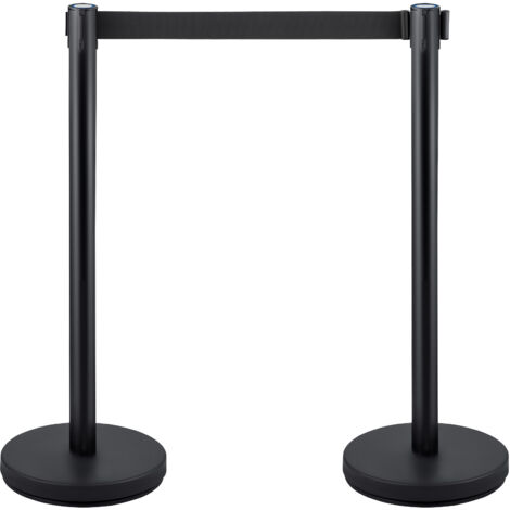 Mophorn Supporto per il controllo della folla - Set di 4. Cintura retrattile nera da 6,6 piedi/2 m. Barriera nera con base in cemento e metallo. Montaggio Facile da collegare