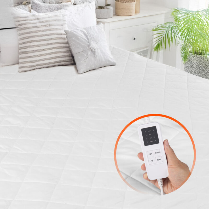 Surmatelas chauffant 150 x 160 cm, chauffe-lit électrique, 4 réglages de chaleur, minuterie 12 h, arrêt automatique 8 h, poche élastique, tissu