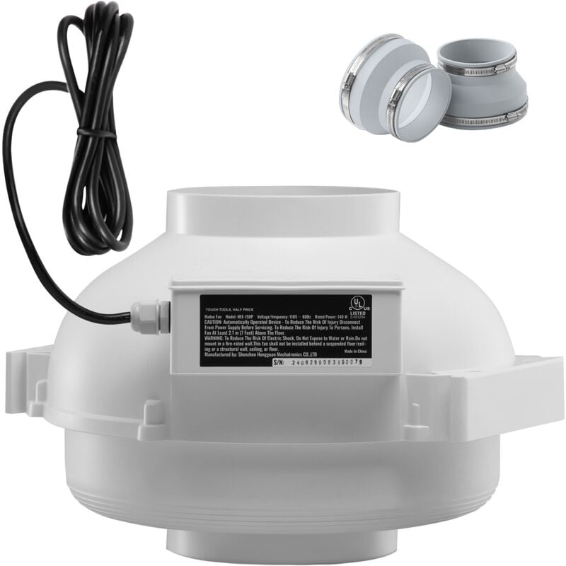 Mophorn - Système de ventilateur d'atténuation du radon de 4 à 4,5 pouces, kit d'atténuation du radon silencieux de 380 cfm avec 2 coupleurs,