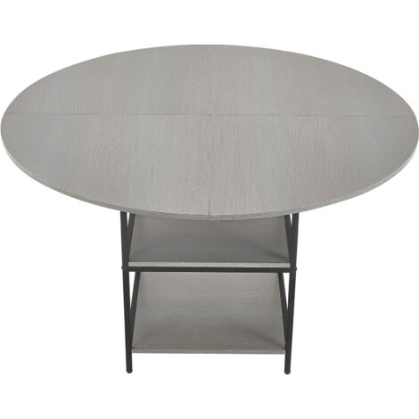 Mophorn Table à manger ronde, 120 cm, table de salle à manger en bois pour 2 à 4 personnes, mobilier circulaire moderne avec étagère de rangement et pieds métal, gris (table seule)