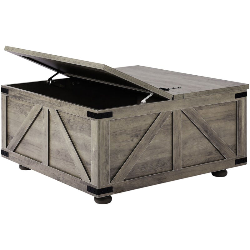 Mophorn - Table basse de ferme 36 po, table carrée à charnière avec grand compartiment de rangement, table de cocktail rustique en bois pour salon,