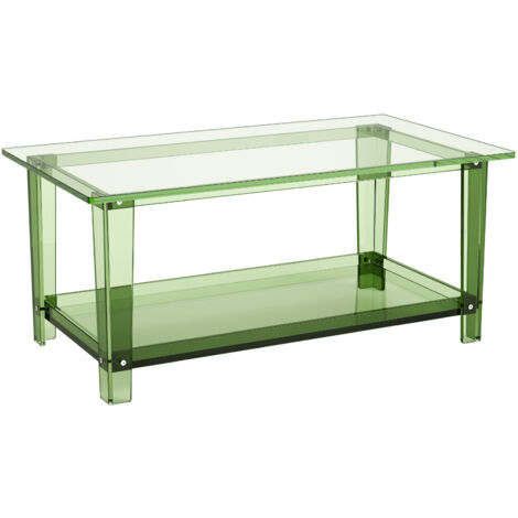 Mophorn Table basse en acrylique, 50 x 80 x 40 cm, meuble d'appoint moderne à deux niveaux avec espace de rangement, idéale pour le salon, la salle à manger, la cuisine ou le bureau, couleur verte