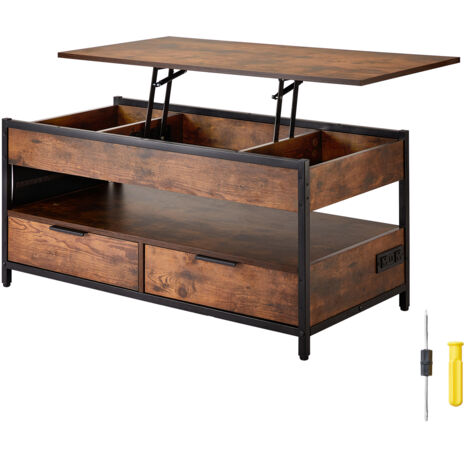 Mophorn Table basse relevable - 39,4 po rectangulaire, marron. Poches de rangement supplémentaires. Table escamotable avec multiprise, USB et éclairage d'ambiance pour le salon.