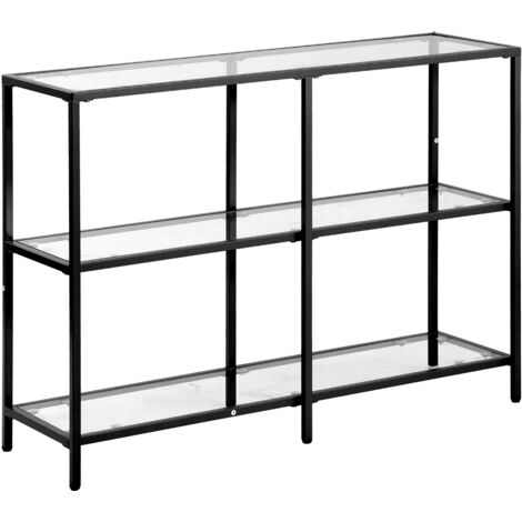 Mophorn Table console moderne à 3 niveaux avec plateau en verre trempé, structure en métal robuste et dispositif anti-basculement, idéale pour le salon, l'entrée ou le couloir, coloris noir