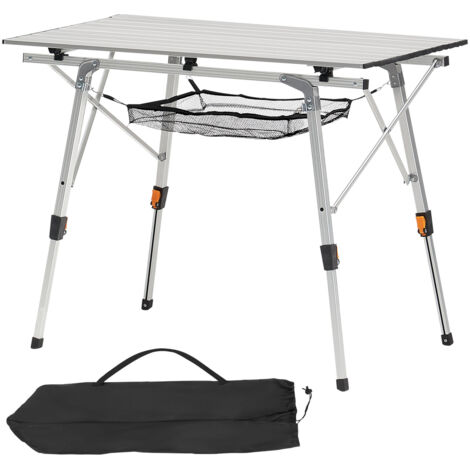 Mophorn Table de camping pliante en aluminium 90x52 cm, portable avec hauteur ajustable, équipée d'une couche en maille et d'un sac de transport, idéale pour les pique-niques, couleur argentée