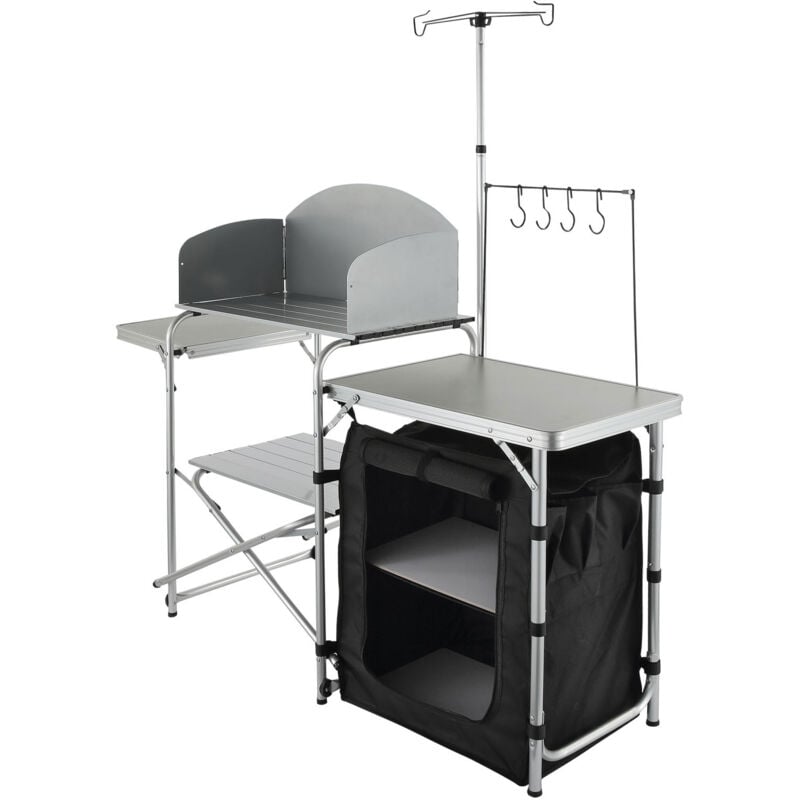 Mophorn - Table de cuisine de camping, table de cuisson portable pliable avec 1 placard, pare-brise et support de lampe réglable, station de gril