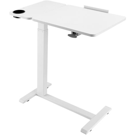 Mophorn Table de lit mobile avec plateau rabattable et roulettes dissimulées, bureau d'ordinateur portable ajustable en hauteur avec porte-gobelet, idéale pour maison, bureau et études, blanc