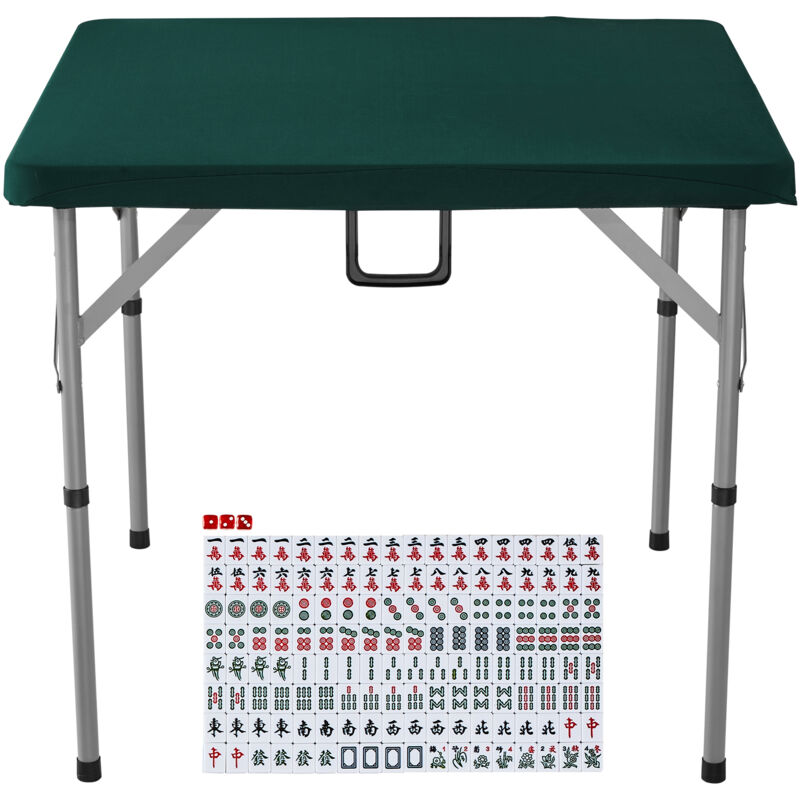 Mophorn - Table de mahjong pour 4 joueurs avec 144 tuiles de mahjong et 3 dés, table de domino pliable en deux avec dessus vert résistant à l'usure