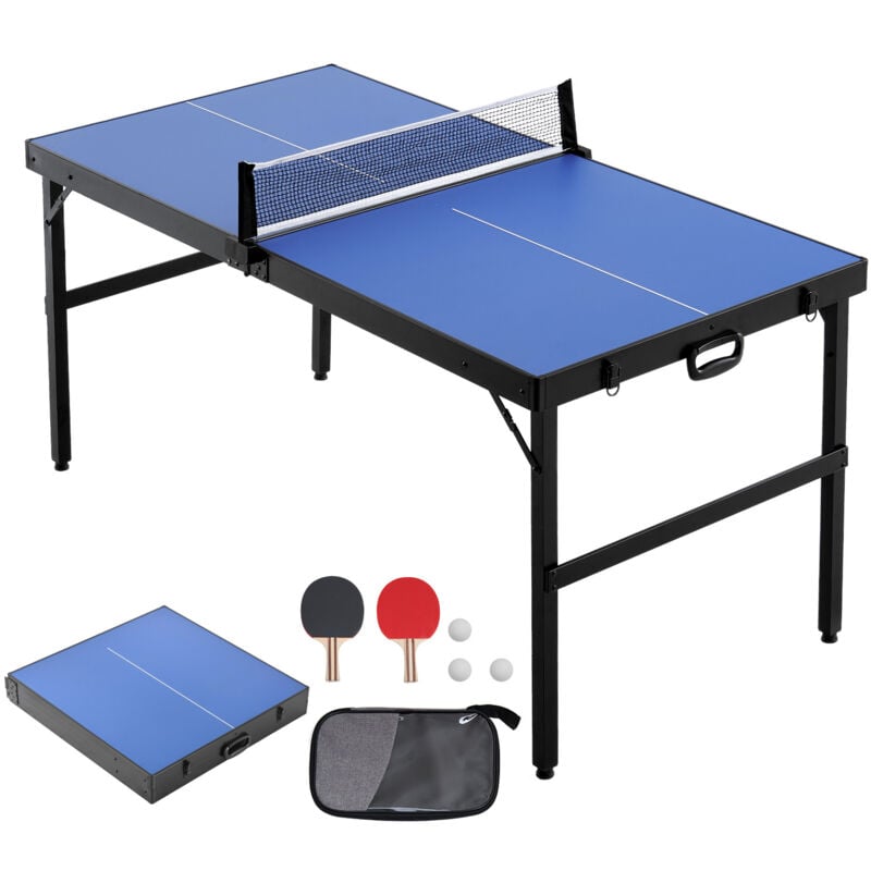 Table de ping-pong de taille moyenne, mdf d'intérieur, pliable et portable, ensemble de jeu de tennis de table, avec filet, 2 raquettes, 3 balles,