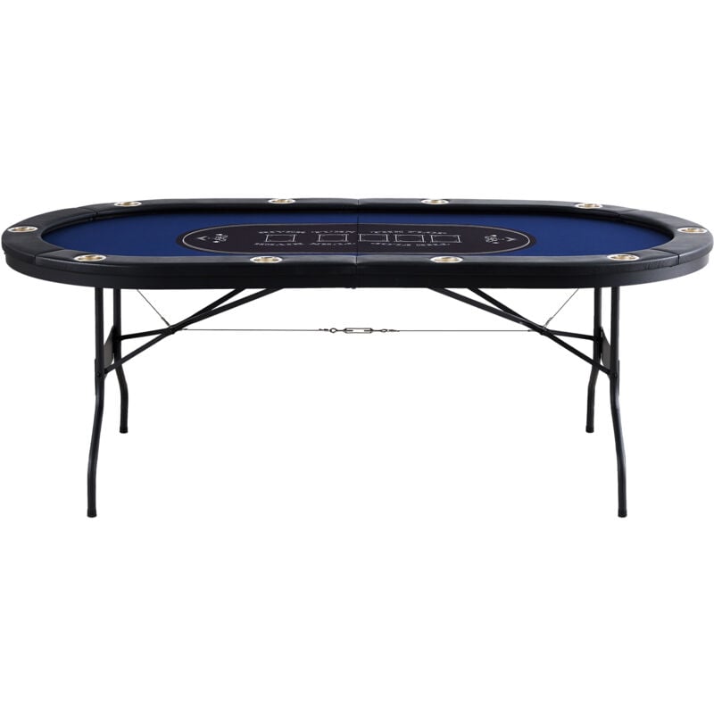 Table de poker pliable pour 10 joueurs, table ovale de 84 pouces pour Blackjack et Texas Holdem avec rails rembourrés et porte-gobelets en acier