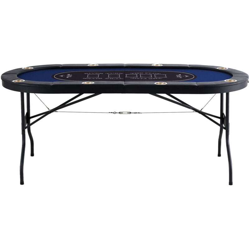 Table de poker pliable pour 8 joueurs, table ovale de 72 pouces pour Blackjack et Texas Holdem avec rails rembourrés et porte-gobelets en acier
