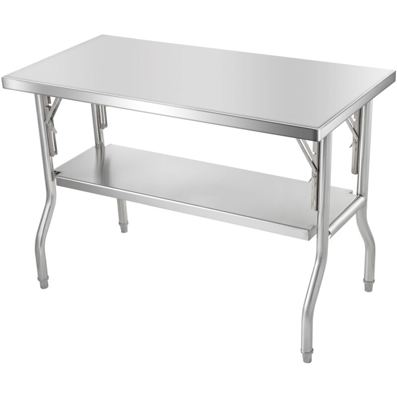 Mophorn - Table de préparation commerciale pliante 48 x 24 pouces avec étagère inférieure, table pliante en acier inoxydable robuste pour la maison,