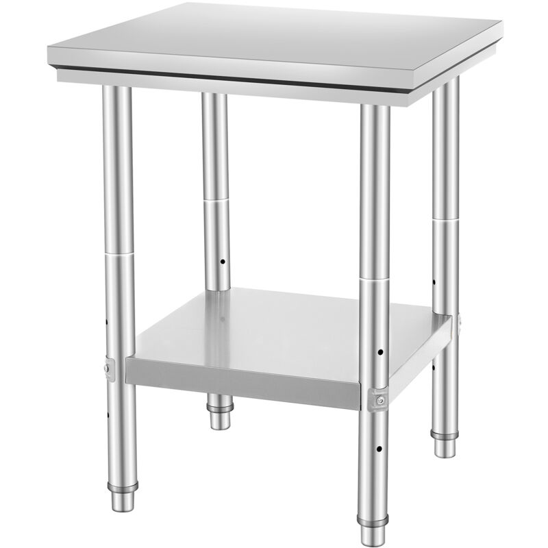 Table de preparation en acier inoxydable 24 x 24 x 31 pouces, capacite de 700 lb, poste de travail en metal robuste, 3 hauteurs reglables, cuisine