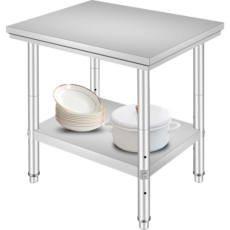 Mophorn - Table de preparation en acier inoxydable 24 x 30 pouces, capacite de charge de 700 lb, table de travail en metal robuste, 3 niveaux de