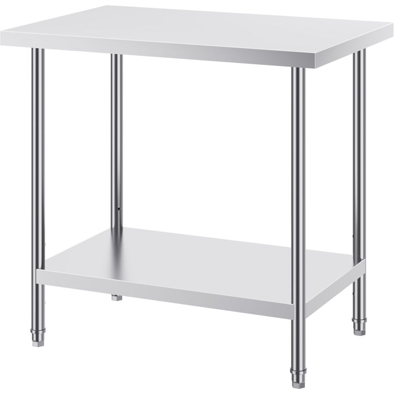 Table de préparation en acier inoxydable , 24 x 36 x 34 pouces, capacité de charge de 750 lb, table de travail en métal robuste avec 3 niveaux de