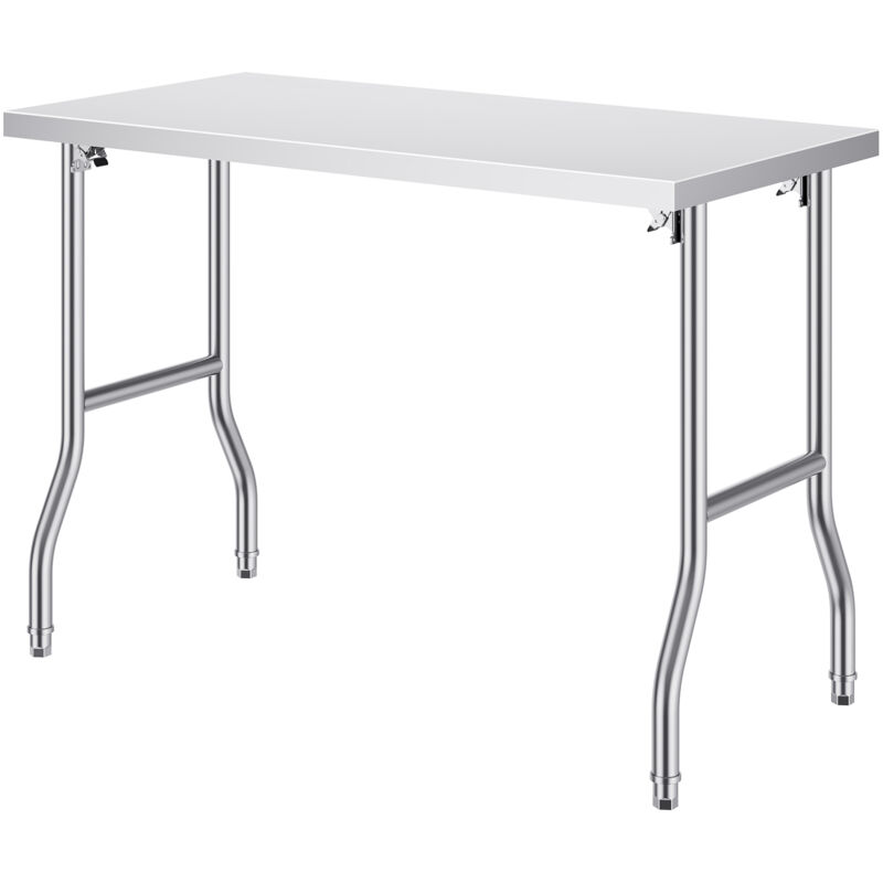 Mophorn - Table de préparation pliante 48 x 24 pouces, poste de travail commercial en acier inoxydable, table de cuisine robuste pour la maison, le