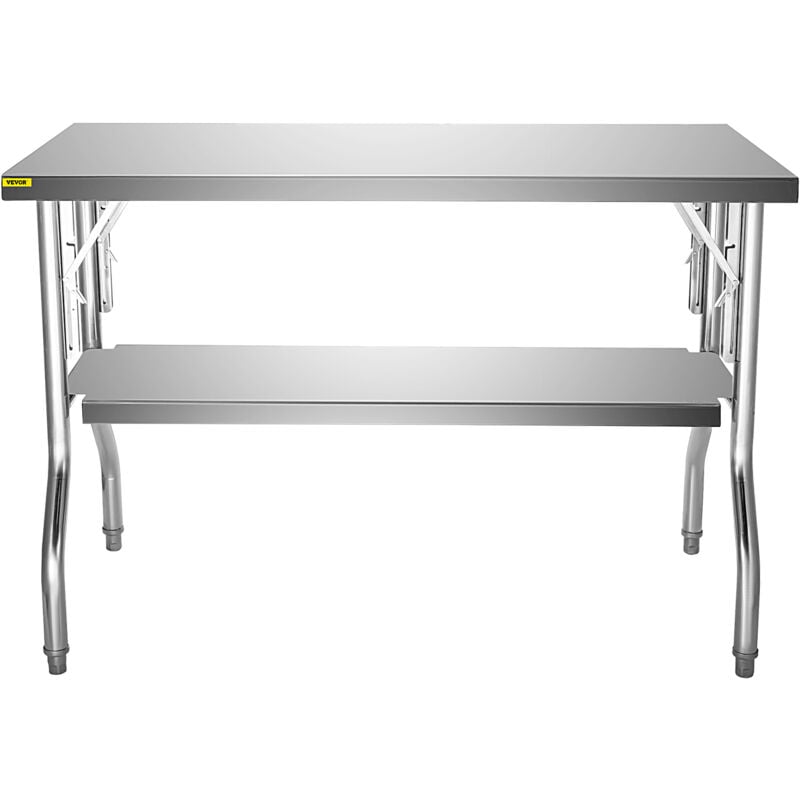 Vevor Table de travail commerciale, table de preparation commerciale pliante de 48 x 30 pouces, table pliante a double etagere en acier inoxydable,