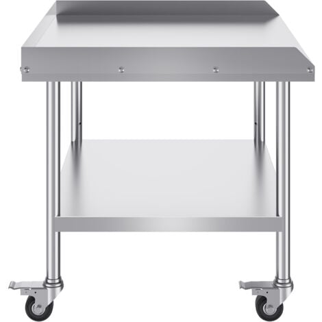 Mophorn Table de travail en acier inoxydable 30 x 36 x 30 pouces, table de préparation alimentaire commerciale robuste avec roulettes, 4 roues et dosseret à 3 côtés. Idéal pour le restaurant