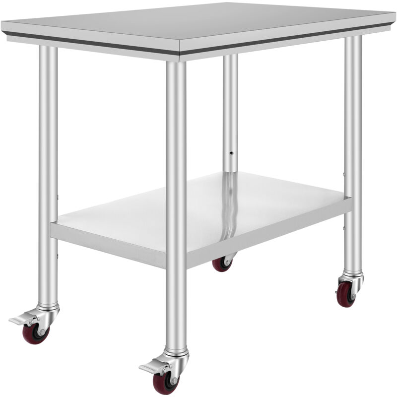 Mophorn - Table de travail en acier inoxydable 35 x 24 x 33 pouces Capacite de charge de 700 lbs avec 4 roues Hauteur reglable Table de travail