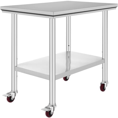 Mophorn Table de travail en acier inoxydable 35 x 24 x 33 pouces Capacite de charge de 700 LBS avec 4 roues Hauteur reglable Table de travail robuste pour la preparation des aliments