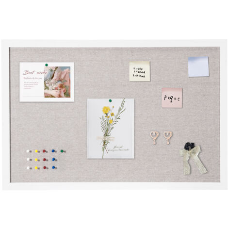 Mophorn Tablero de Corcho Blanco con Superficie de Lino 762 x 508 mm Tablón de Anuncios de Pared con Marco de Madera Blanco Tablón de Anuncios Elegante y Funcional para Hogar, Escuela, Oficina
